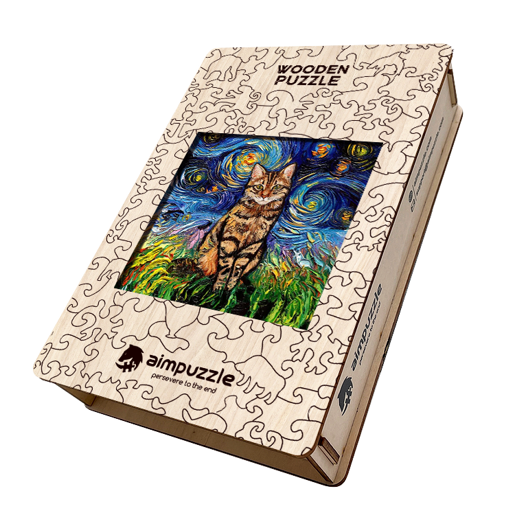 Starry Night Ocelot Cat Wooden Jigsaw Puzzle - aimpuzzle