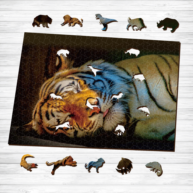 Sleepy Tiger Wooden Jigsaw Puzzle - aimpuzzle