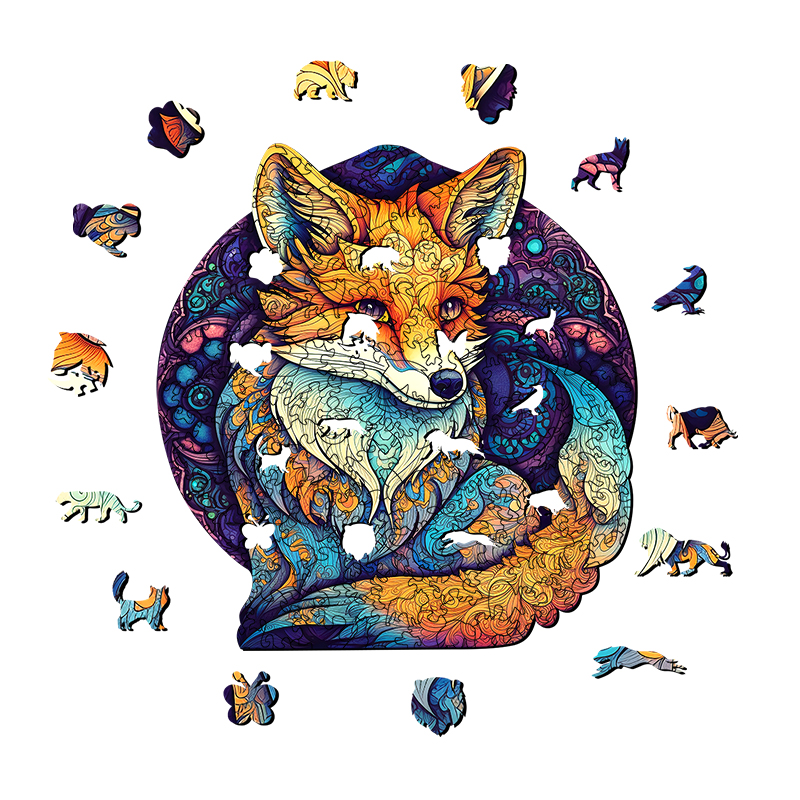 Purple Fox Wooden Jigsaw Puzzle - aimpuzzle