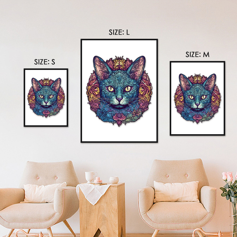 Flower Blue Cat Wooden Jigsaw Puzzle - aimpuzzle