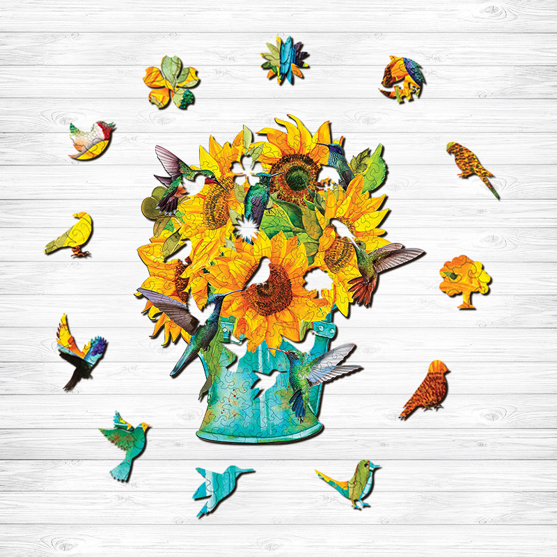 Sunflower Hummingbird Wooden Jigsaw Puzzle - aimpuzzle