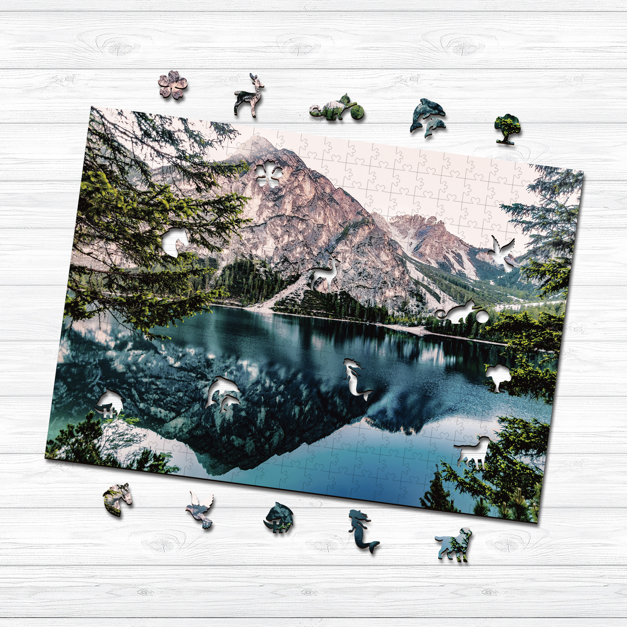 Mountain Lake Landscape Wooden Jigsaw Puzzle - aimpuzzle