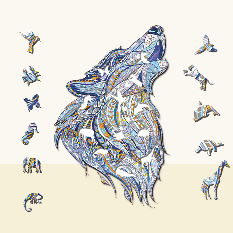 Blue Wolf Wooden Jigsaw Puzzle - aimpuzzle