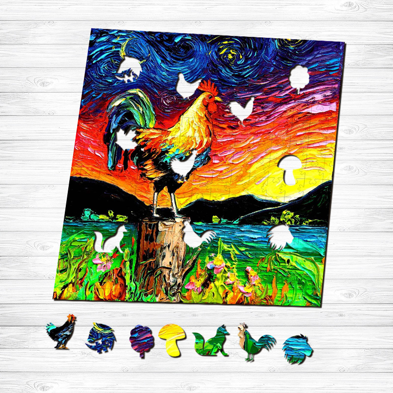 Oil Painting Rooster Wooden Jigsaw Puzzle - aimpuzzle