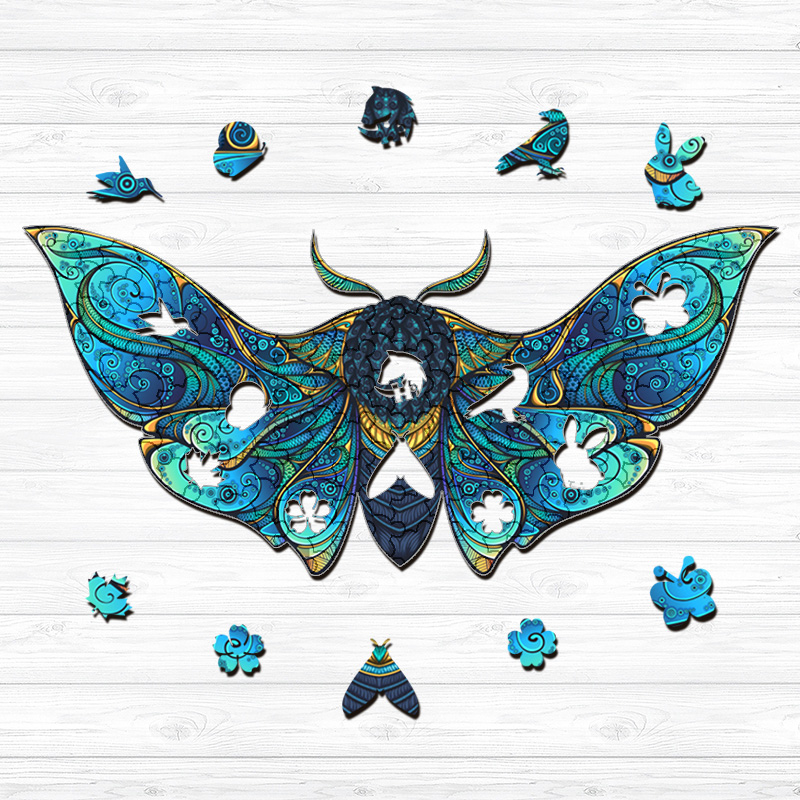 Blue Moth Wooden Jigsaw Puzzle - aimpuzzle