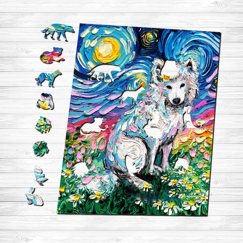 Van Gogh Samoyed Wooden Jigsaw Puzzle - aimpuzzle