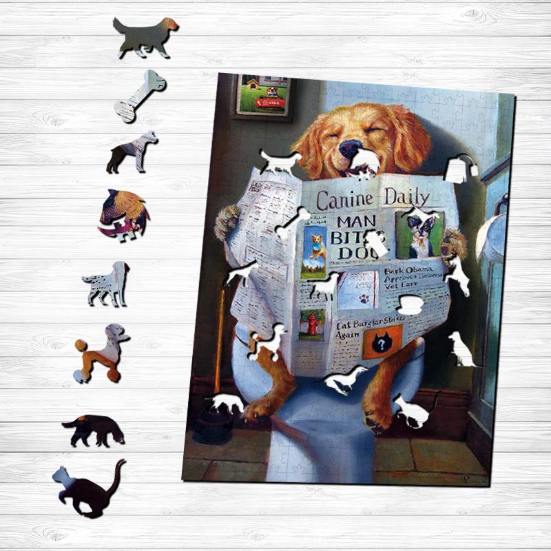 Dog Reading Newspapers Wooden Jigsaw Puzzle - aimpuzzle