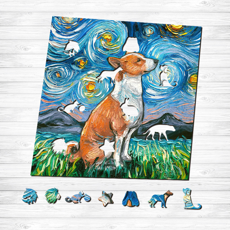 Van Gogh Bull Terrier Dog Wooden Jigsaw Puzzle - aimpuzzle