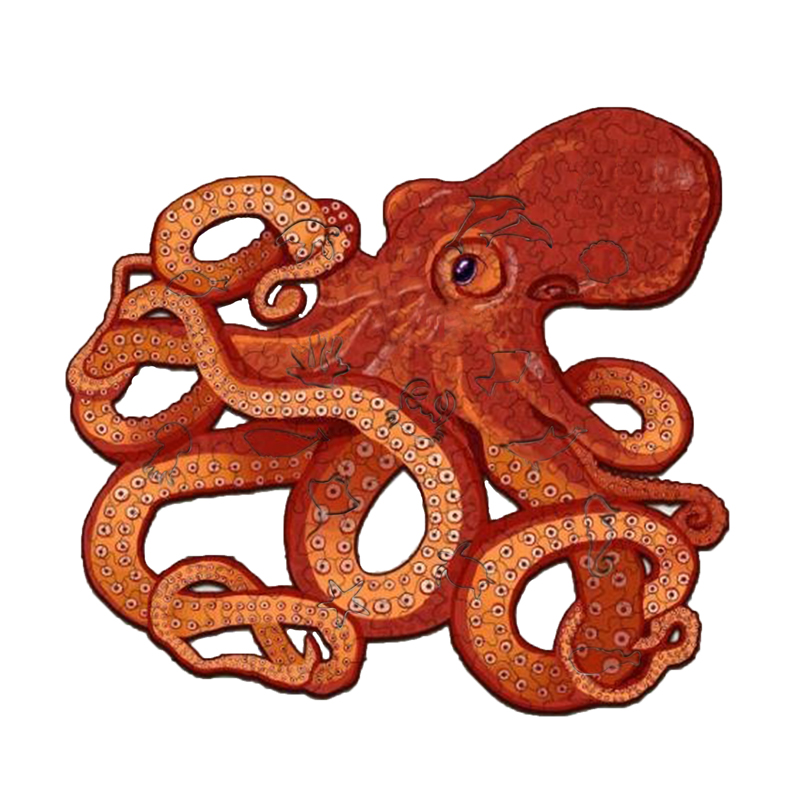 Red Octopus Wooden Jigsaw Puzzle - aimpuzzle