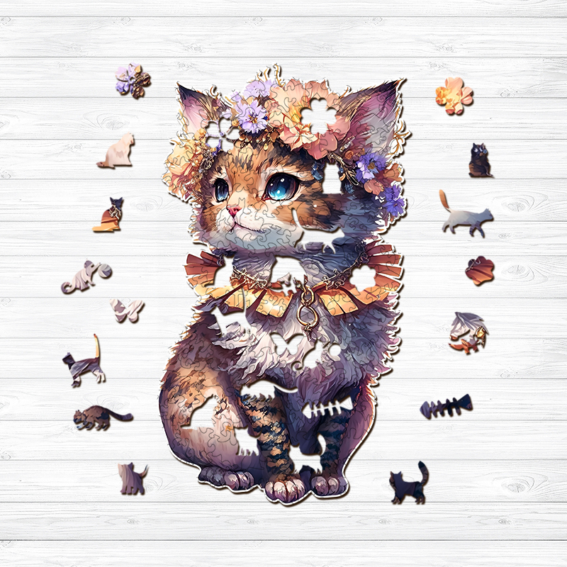 Lovely Kitten with Garland Wooden Jigsaw Puzzle - aimpuzzle