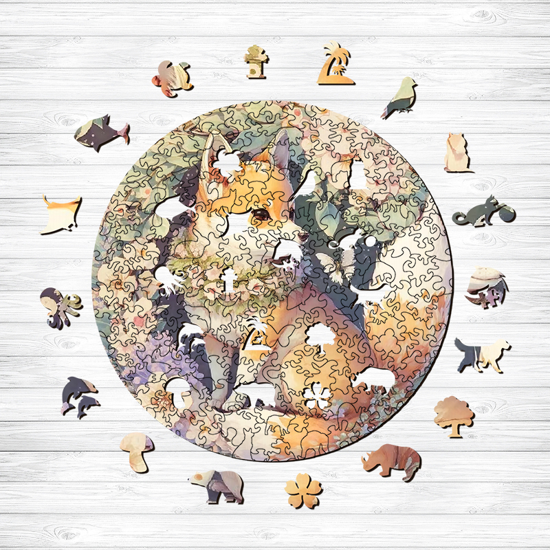 Blooming Flower and Fox Wooden Jigsaw Puzzle - aimpuzzle