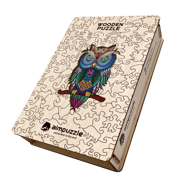 Owl on a branch Wooden Jigsaw Puzzle - aimpuzzle