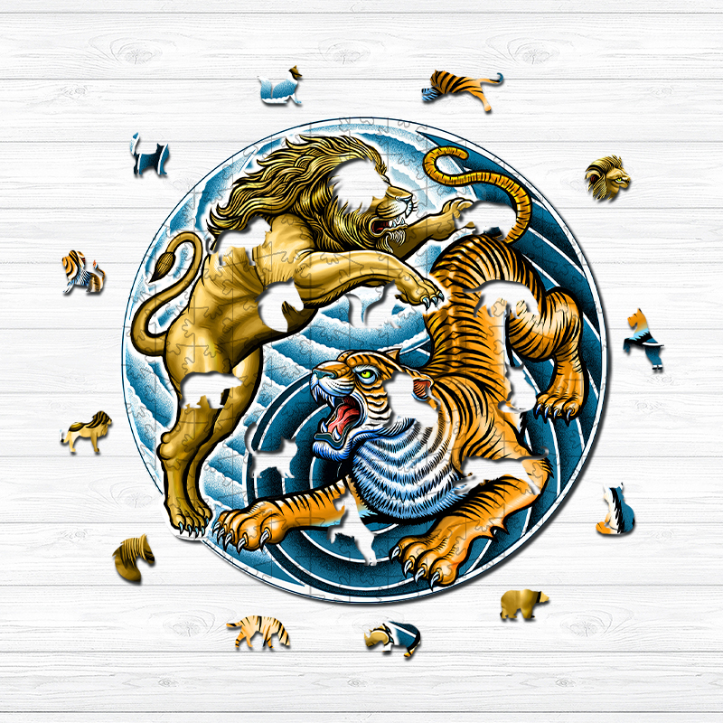 Lion and Tiger Wooden Jigsaw Puzzle - aimpuzzle