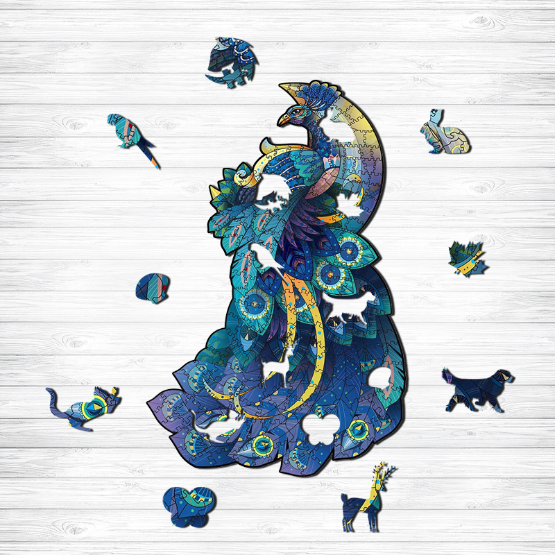 Blue Peacock Wooden Jigsaw Puzzle - aimpuzzle
