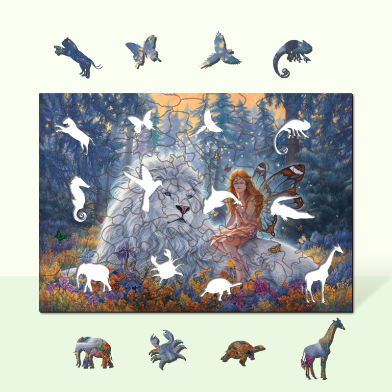 White Lion Wooden Jigsaw Puzzle - aimpuzzle