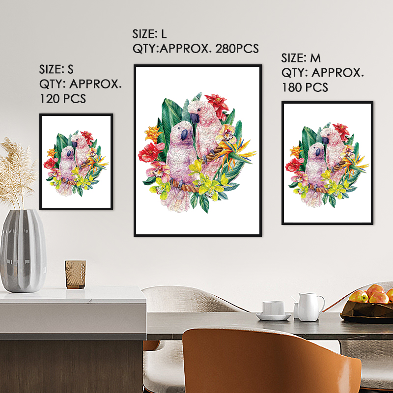 Floral Pink Parrots Wooden Jigsaw Puzzle - aimpuzzle