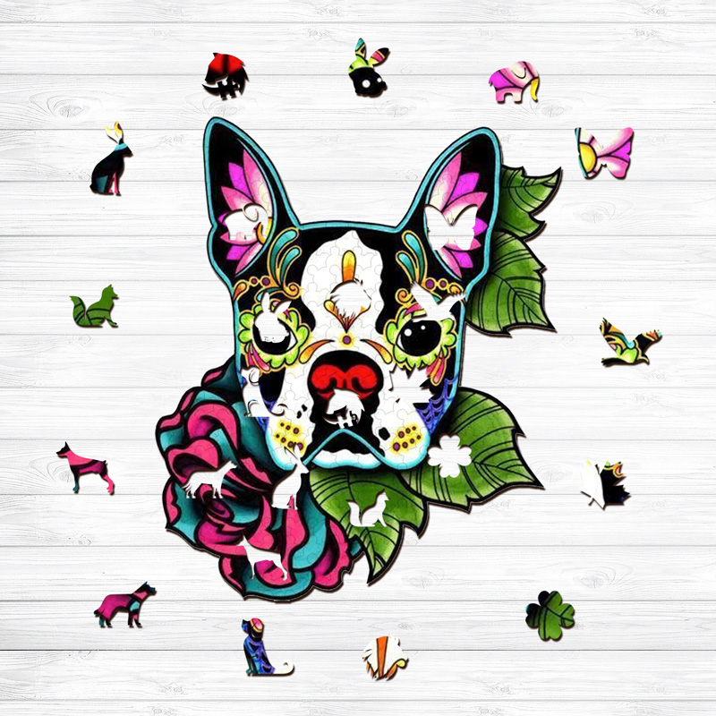 Flower Dog Wooden Jigsaw Puzzle - aimpuzzle