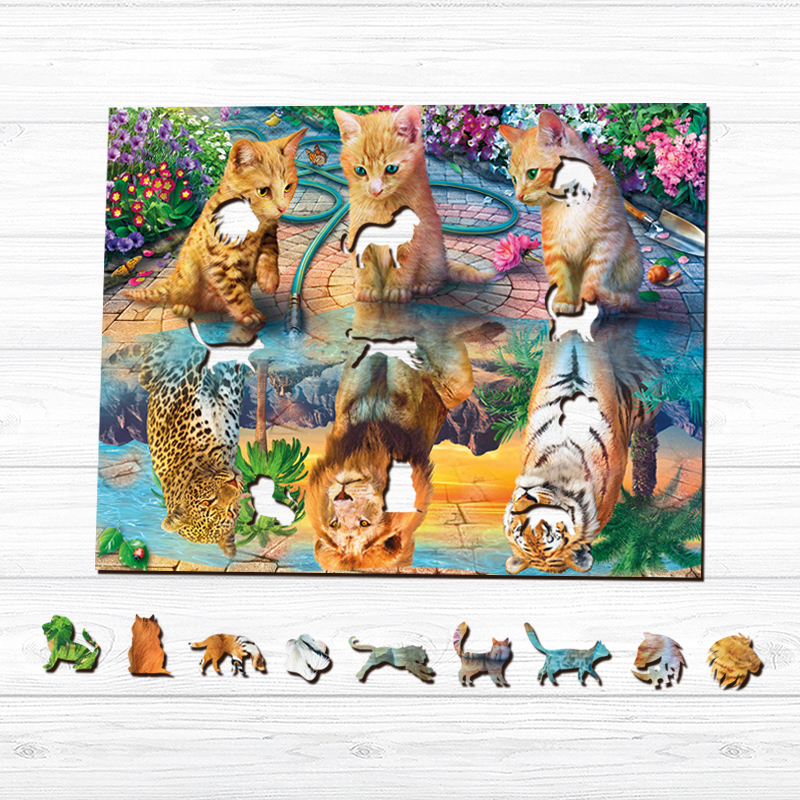 Cute Kitten in the Mirror Wooden Jigsaw Puzzle - aimpuzzle