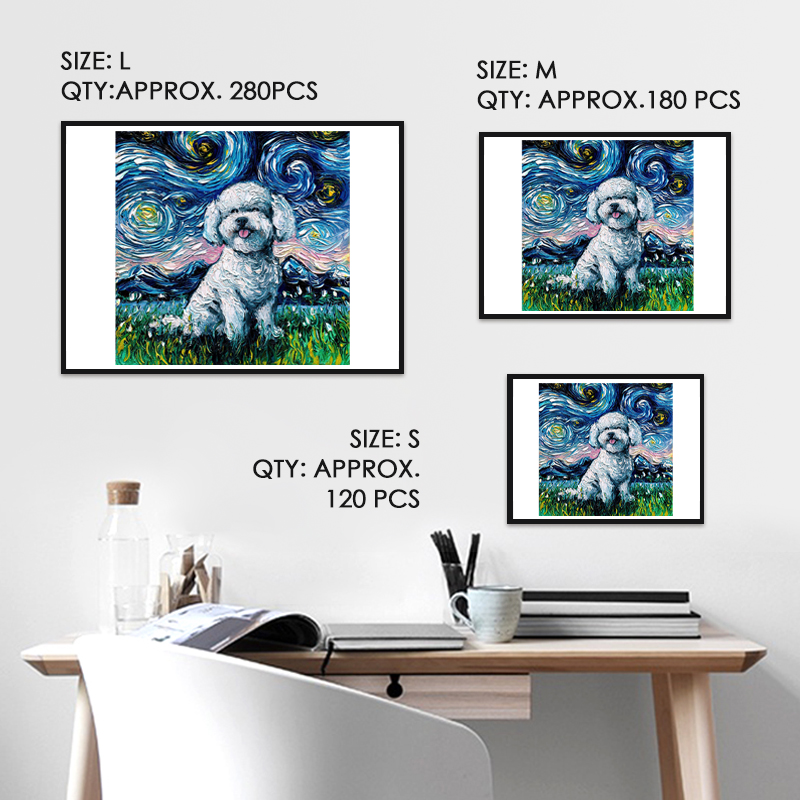 Starry Night Bichon Puppy Wooden Jigsaw Puzzle - aimpuzzle