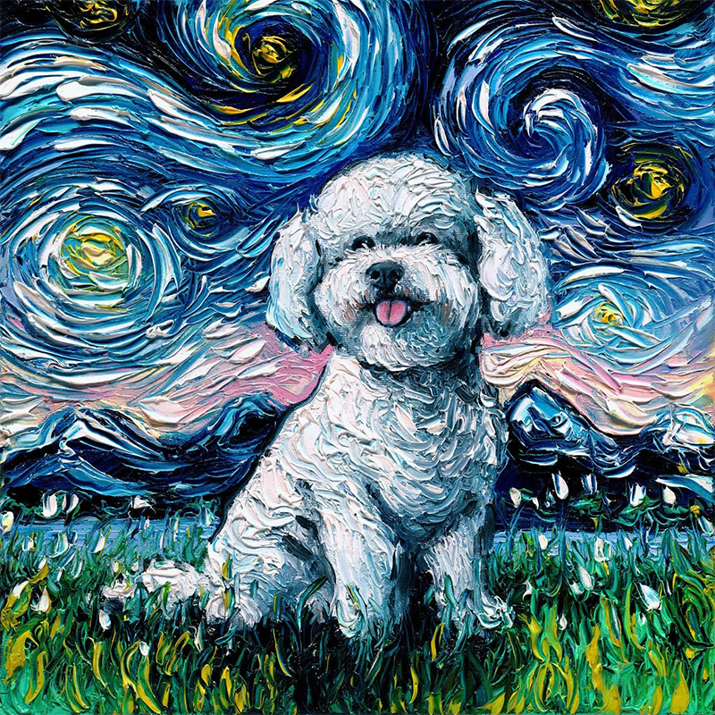 Starry Night Bichon Puppy Wooden Jigsaw Puzzle - aimpuzzle