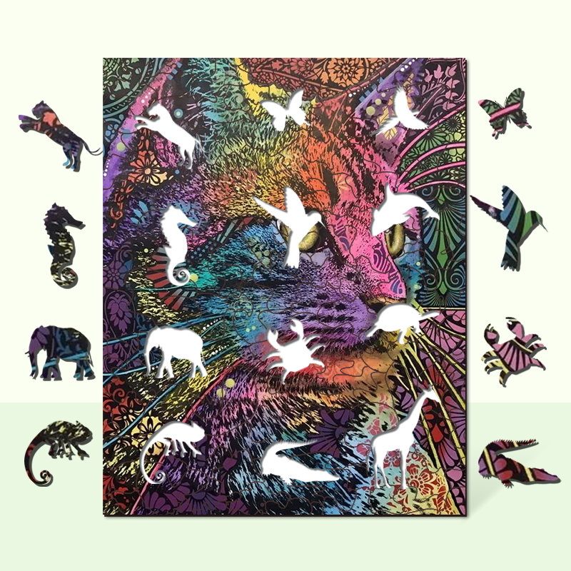 Colorful Cat Wooden Jigsaw Puzzle - aimpuzzle
