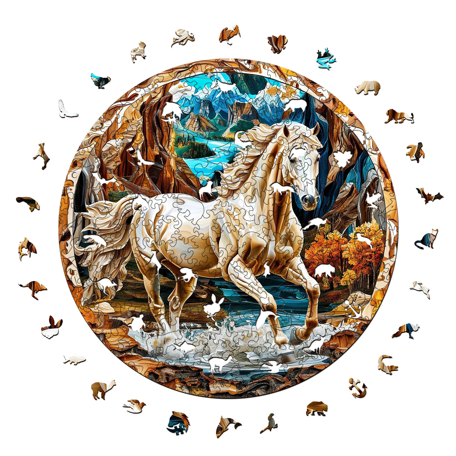 Free-running White Horse 3D Vision Wooden Jigsaw Puzzle - aimpuzzle